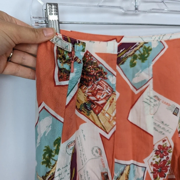 Eddie Bauer 16 VINTAGE 90s Novelty PostCard Tropical Italy Circle Swing Skirt - Picture 10 of 12